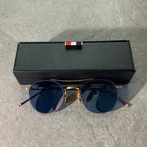 BLUE AND GOLD ROUND SUNGLASSES - THOM BROWNE